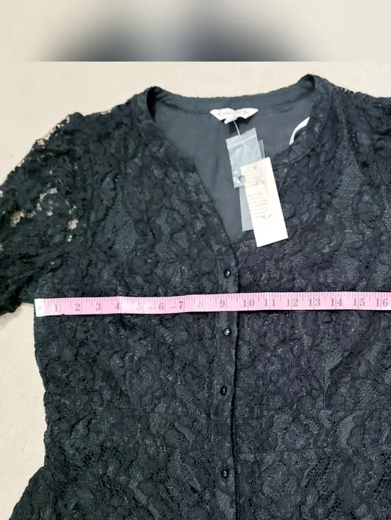 NEW Nanette Lepore Black Lace Dress Size 12 Sheer Overlay Belted Midi Elegant - Picture 11 of 13